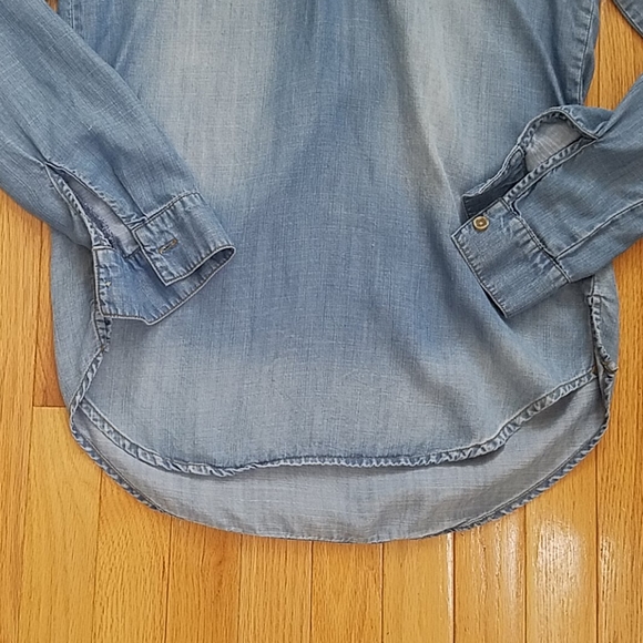 Cloth & Stone Womens Top S Chambray Lace Up Cottagecore Peasant Boho Soft Denim - Picture 3 of 8
